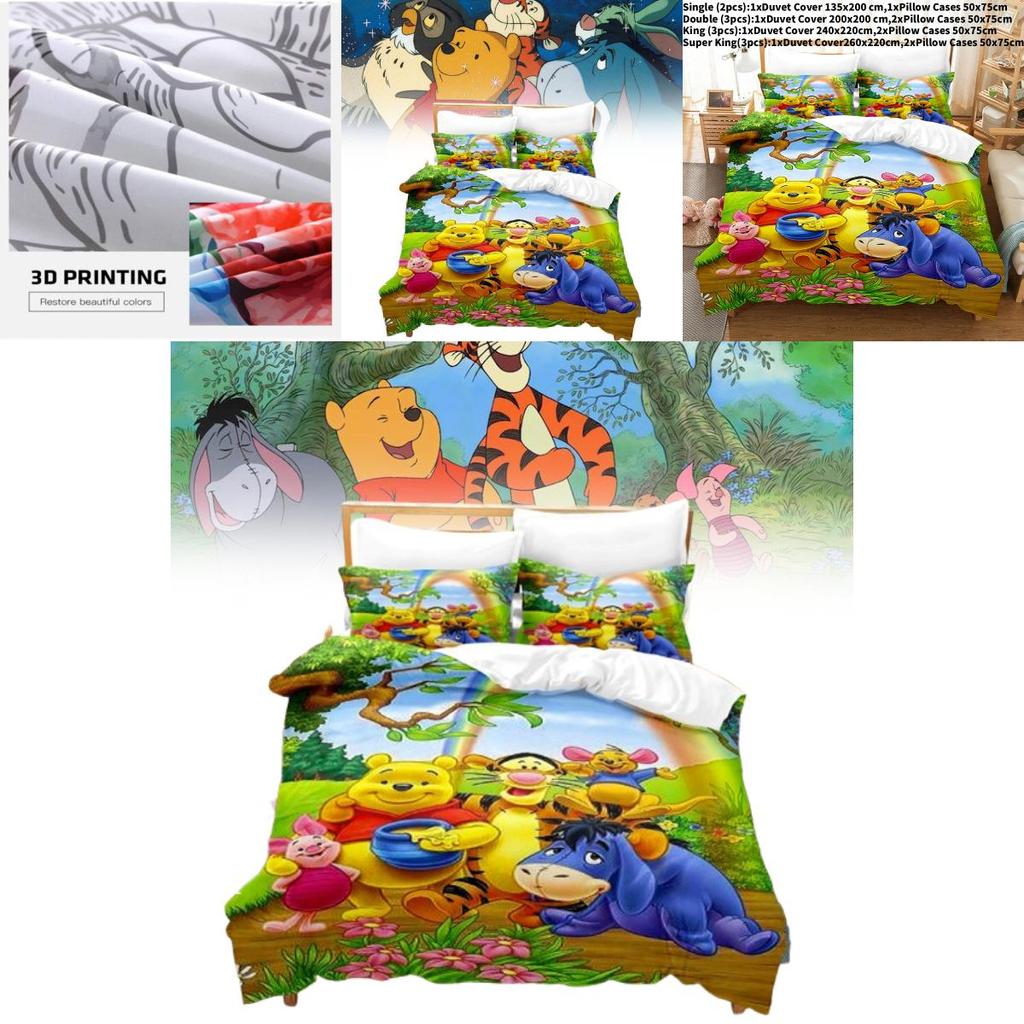 Winnie The Pooh Pattern Threepiece Bedding Set With Active Dyeing Technology For Bedroom Use