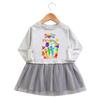 Korean Style Baby Girl Cartoon Ruffled Long Sleeve Mesh Dress - Spring/Autumn Elegant Princess Skirt