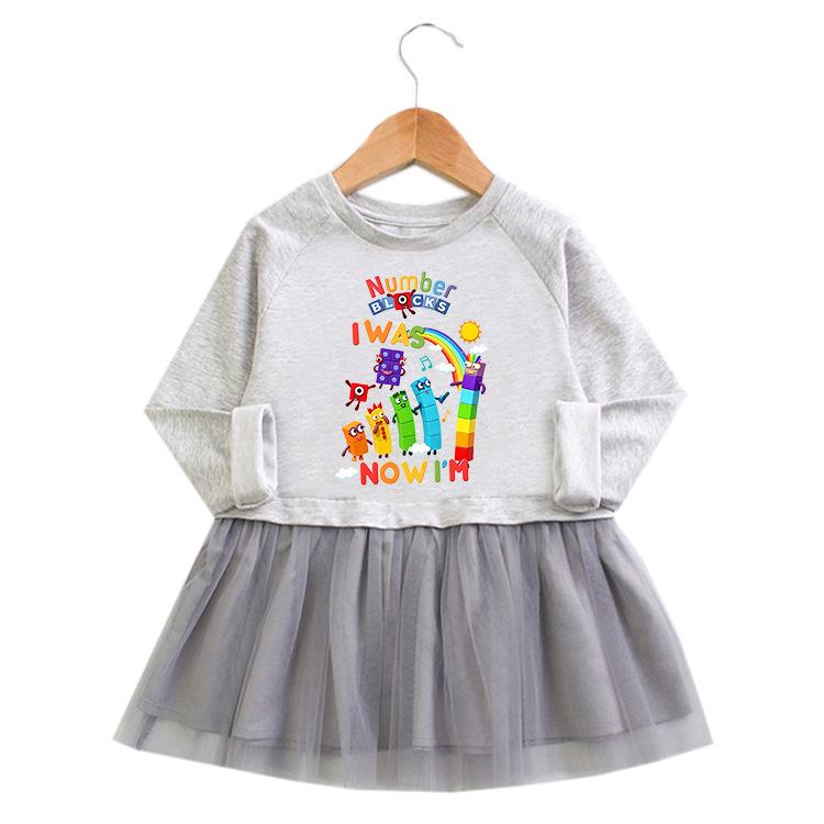 Korean Style Baby Girl Cartoon Ruffled Long Sleeve Mesh Dress - Spring/Autumn Elegant Princess Skirt