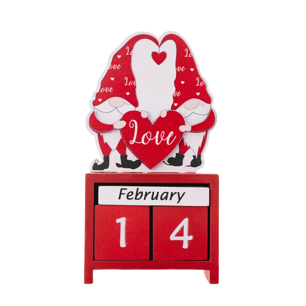 Charming Wooden Valentine's Day Countdown Calendar Tabletop Decor Heart Gnome Piece