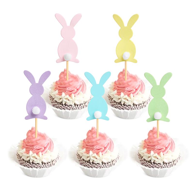 5/10pcs Cute colorful Rabbit Cupcake Toppers Happy Easter Bunny Cake Topper Kids Birthday Party Favors Easter Cake Decorations