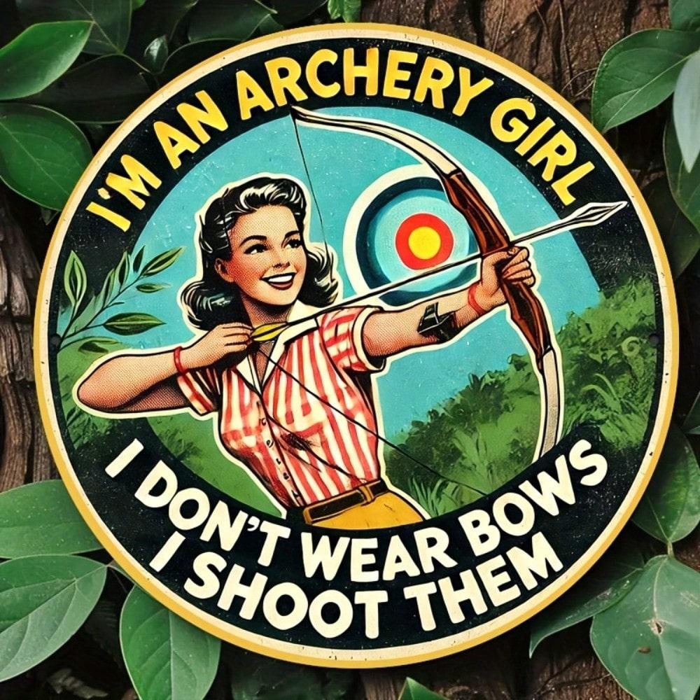 Vintage Archery Girl Metal Wall Art Round Aluminum Sign Home Decor 8 Inch 20x20