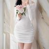 New Arrivals Open Run One ShoulDer Ribbon Strap Slim SiDe Shirring Long Sleeve D