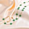 Jewelry Stainless Steel Green Beads Flower Imitation Pearl Bracelet Necklace Gold Ladies