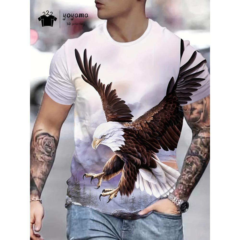 Eagle 3D Printed T-Shirt Men's Summer Outdoor Men's Short Sleeve Tee Round Neck Men's Top Peplum Casual Oversized Men's Clothing