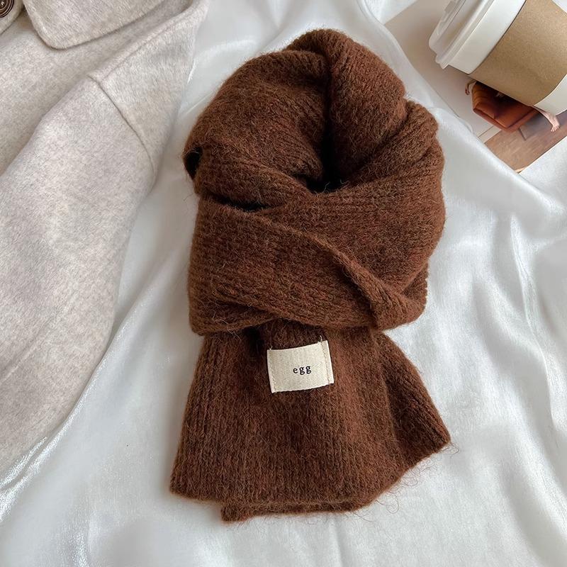 Korean Colorful Solid Mohair Knitted Scarf Women Men Autumn Winter Style Fashionable Soft Warm Thick Knitted Scarves Male Female