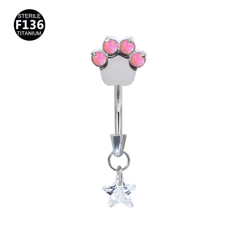 F136 Titanium Alloy Star Pendant Internally Threaded Cat Claw Piercing Stud for Rook, Ear, Eyebrow, Navel, Tooth, M0.9