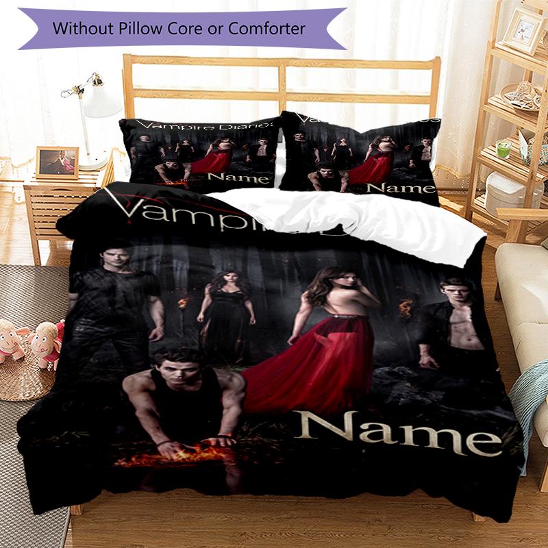 3Pcs Custom Name Vampire Diaries Bedding Set Duvet Cover Closure Includes 1Duvet Cover 2Pillowcases Soft And Comfortable For All Seasons