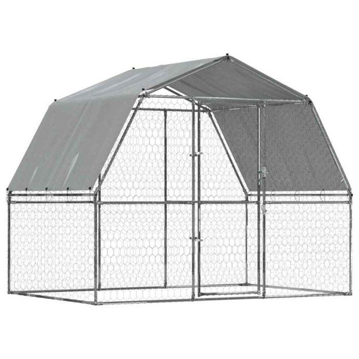 VidaXL Cage pour Chiens avec Toit et Porte, Parc à Chiens, Enclos pour Animaux, Chenil de Terrasse Extérieur, Argenté Acier 3294908