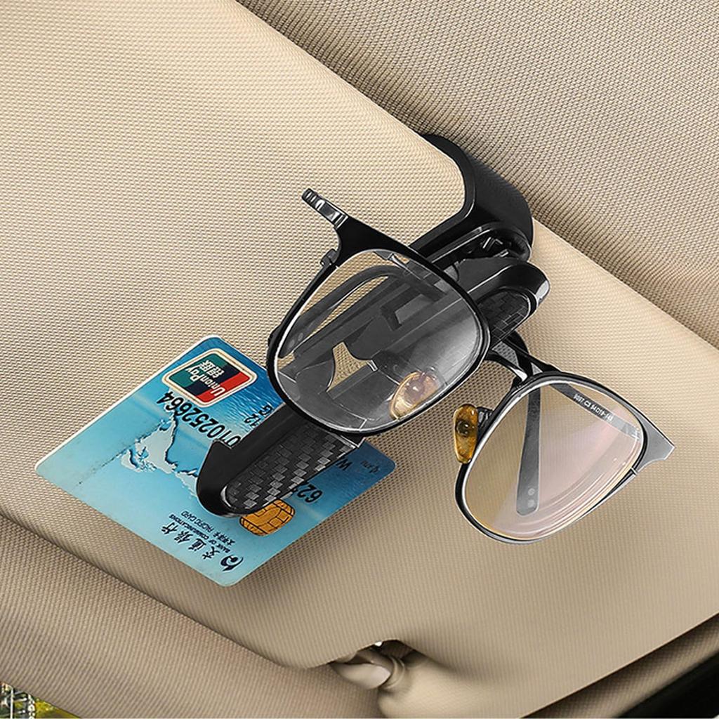 FineGood Sun Visor Glasses for Card Carbon Fiber Easy Holder, 2-Pack, Cars, 360-Degree Rotation, Storage, Clip, Lightweight, Look, Scratch-Resistant,