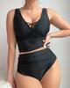 Maillot de bain pour femme Sexy Noir Creux Croisé Maillot de bain Ensemble Bikini Taille Haute Vêtements de Plage Maillots de Bain
