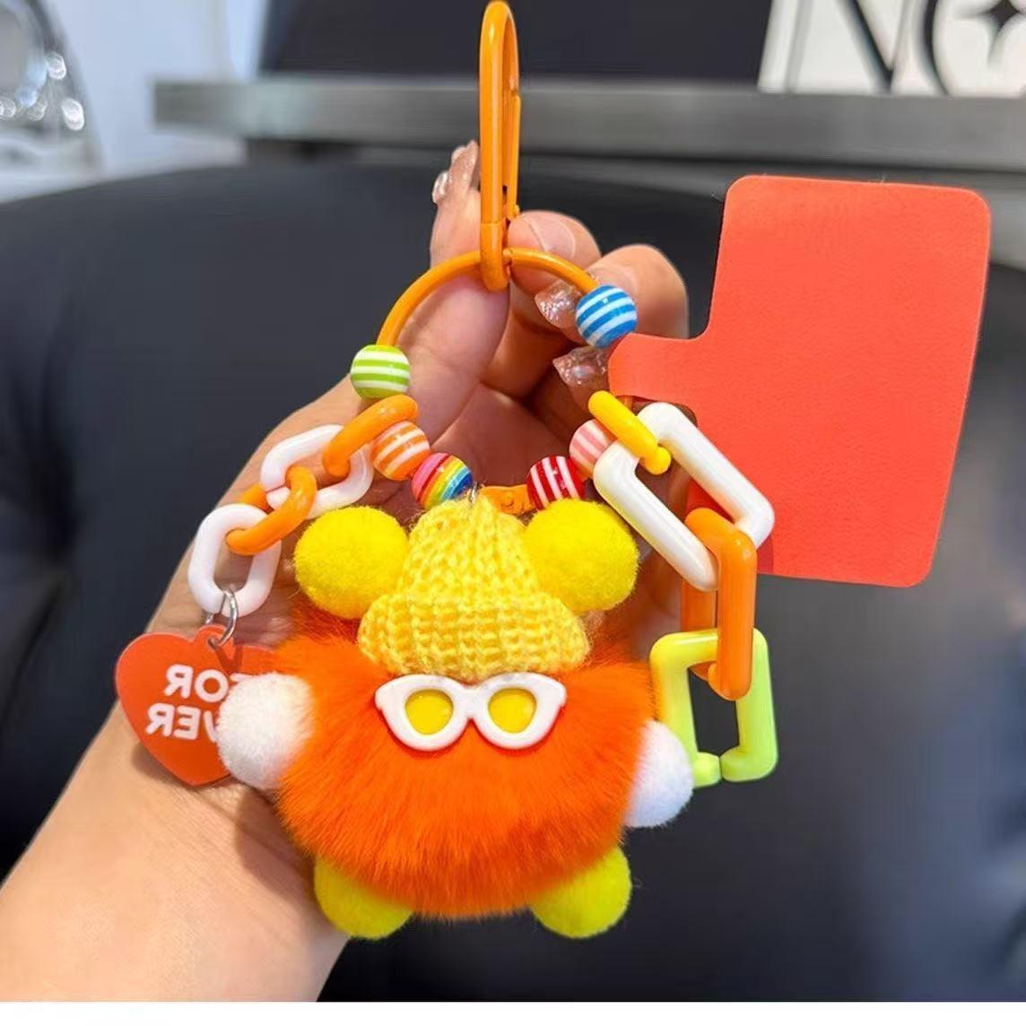 

Dopamine Color Rex Rabbit Fur Monster Doll Keychain - Cute Women s Bag, Backpack, or Phone Ornament Real Rex Rabbit Fur Dopamine Pendant оранжевый