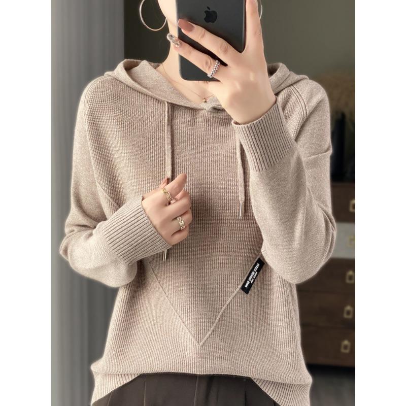 Niche design black label osmanthus needle knitted sweater women's lazy style loose and thin hoodie sweater jacket