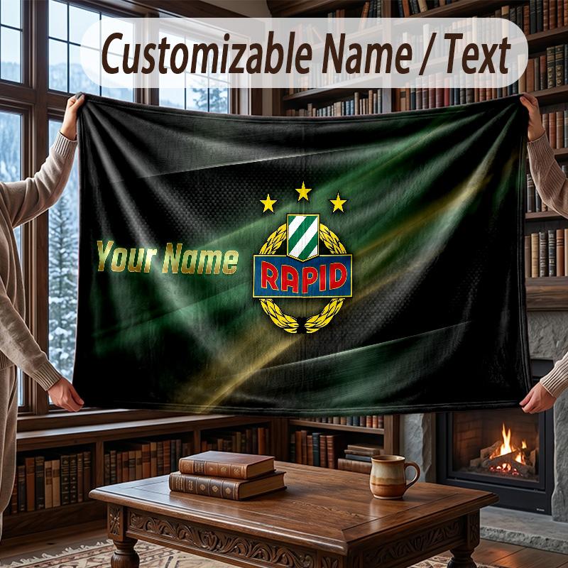 Custom Name Flannel Throw Blanket Rapid Wien FC Pattern Warm Home Decoration