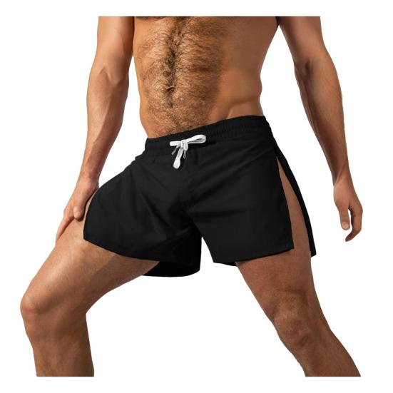

Летние мужские спортивные шорты с боковой молнией, быстросохнущие, дышащие, спортивные шорты для тренировок, эластичный пояс, шнурок, спортивные шорты для бега и фитнеса XL чёрный