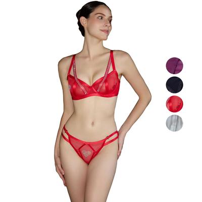 Conjunto de Sujetador de Encaje Ultrafino para Mujer Sexy Sujetadores Push Up y Braguitas Pedrería Corazón Dulce Conjuntos de Ropa Interior Linda Íntimos de Señora