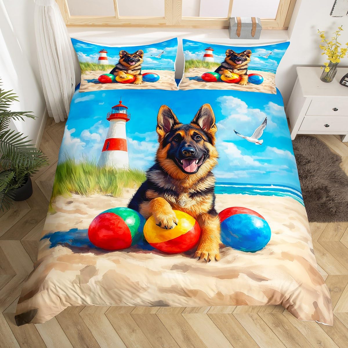 

Comforter German Shepherd Dog Twinnautical Lighthouse Cute Animal Bedding Setocean Beach Hawaii Summer Comforter Comforter (quilt)-EU Single(135*200cm)3pcs