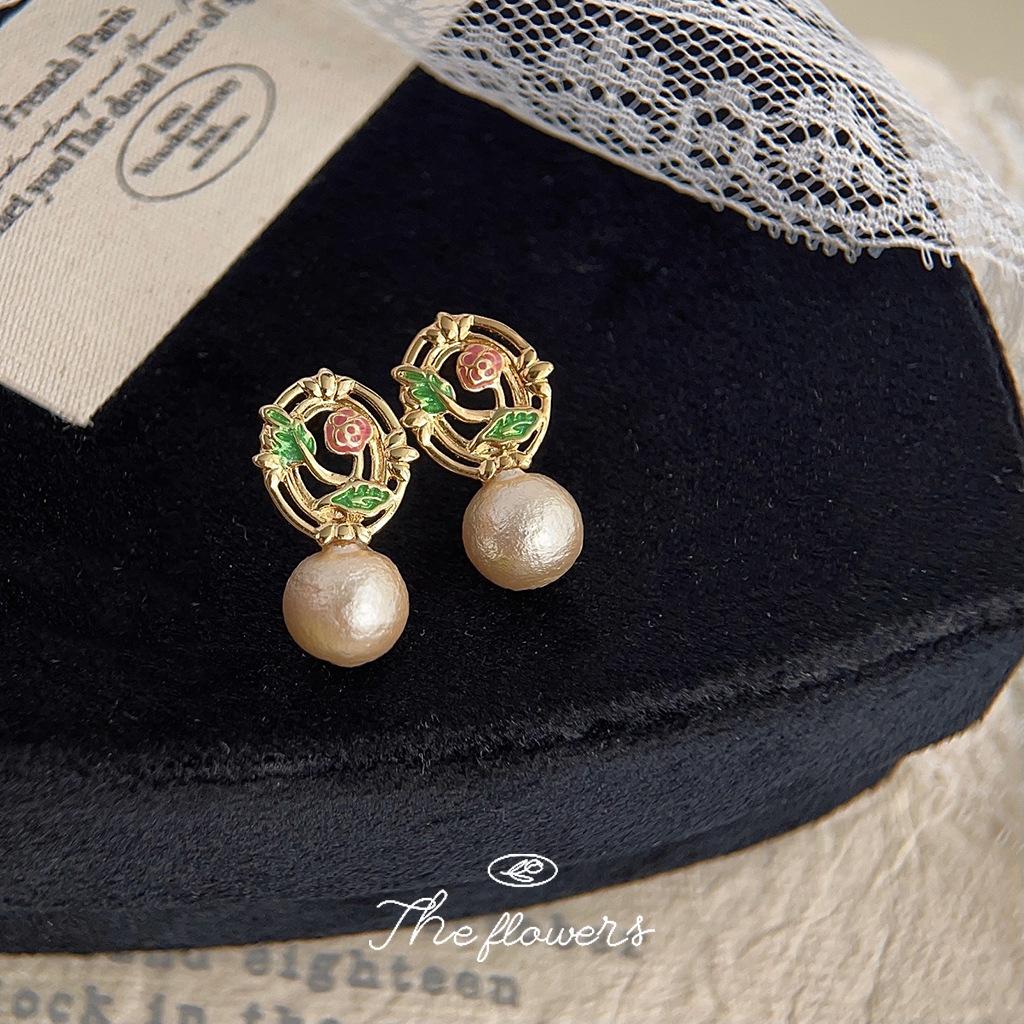 Spring Fashion Sweet Silver Needle Enamel Drop Glaze Hand Painted Cotton Pearl Earrings Earrings