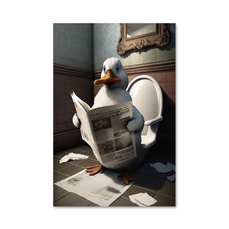 Funny Bathroom Humorous Animal Bear Dog Tiger Sitting On Toilet Reading Newspaper Canvas Painting Posters and Prints Wall Art