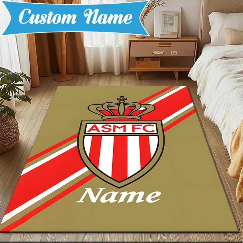 Custom Name Monaco Football Crest Rug Game Carpet, Floor Mat for Bedroom Living Room Entryway Rug, Home Decor Idea Gift for Christmas Birthday