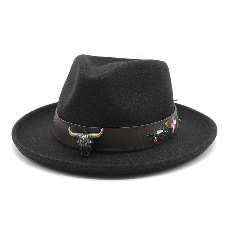 Thickened Dragon And Phoenix Cowboy Hat, Crimped Top Hat, Bull'S Head, Hidden Felt Hat, Big Brim, Horseback Riding Gentleman'S Hat, Felt Hat