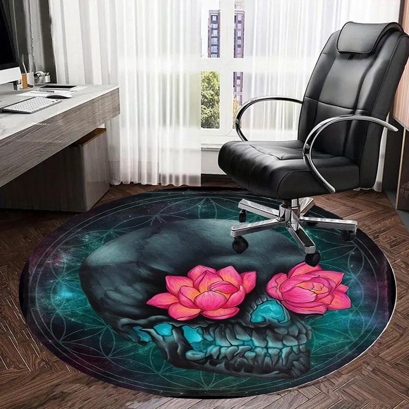 1pc Office Carpet Chair Mats Skull with Lotus Flowers Perfect for Decorating Office Chairs, Living Rooms, Or Bedrooms