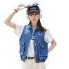 Trendy Korean-Style Blue Distressed Denim Vest for Women