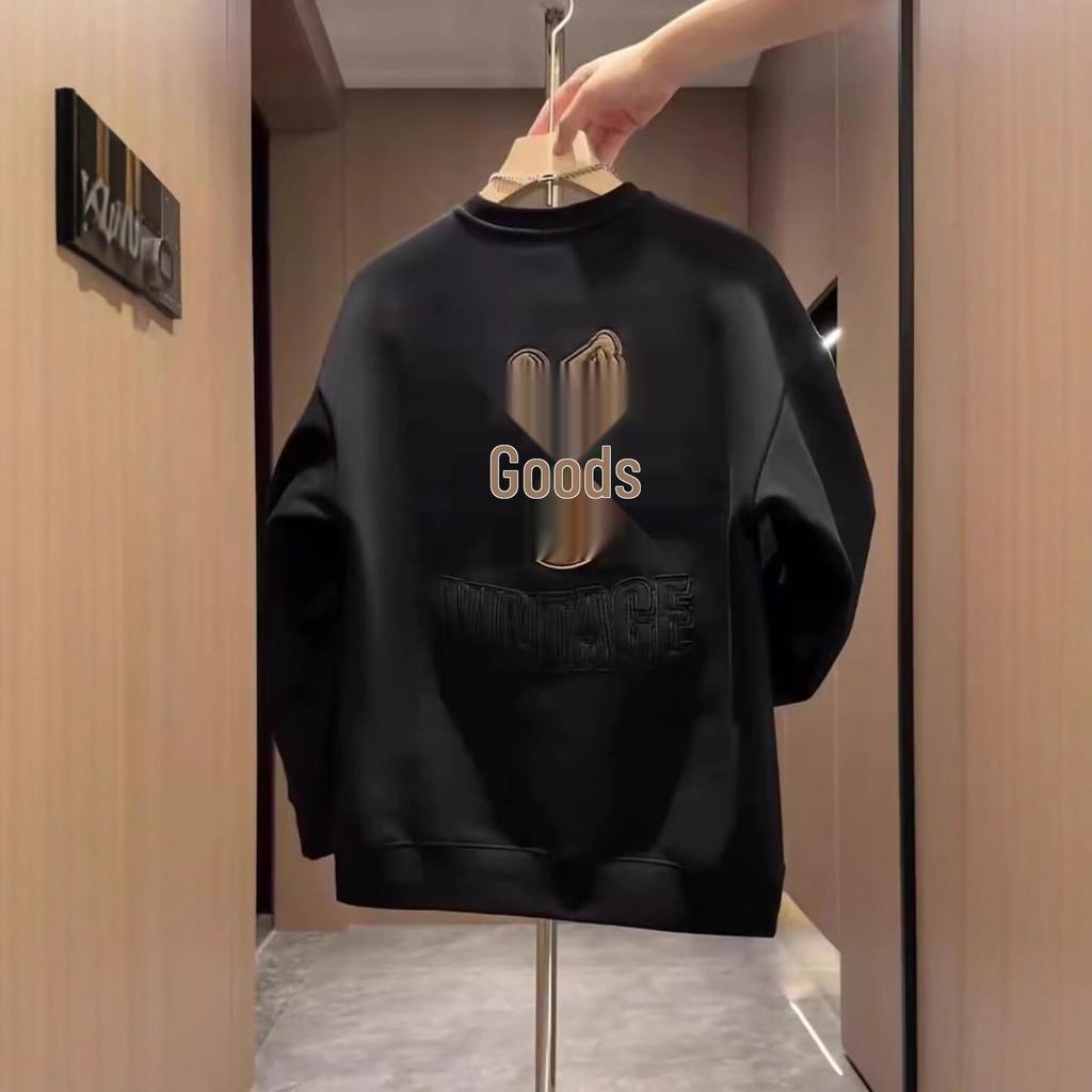 Men's Autumn 2025 Embroidered Casual Hoodie - Versatile Fashion Pullover Round Neck Top