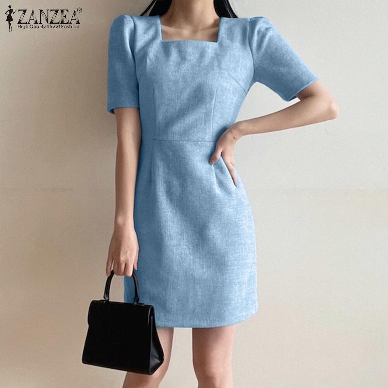

ZANZEA женские летние повседневные офисные женские платья с квадратным воротником и короткими рукавами