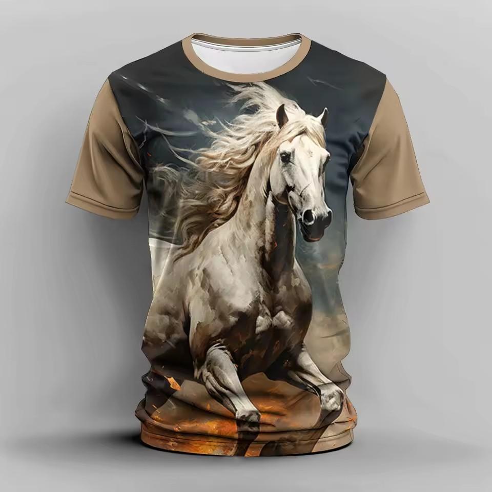 Women's Summer Elegant Fashion T-shirt Women's Popular Casual Comfortable Elegant Steed 3D Printed Short Sleeve Top