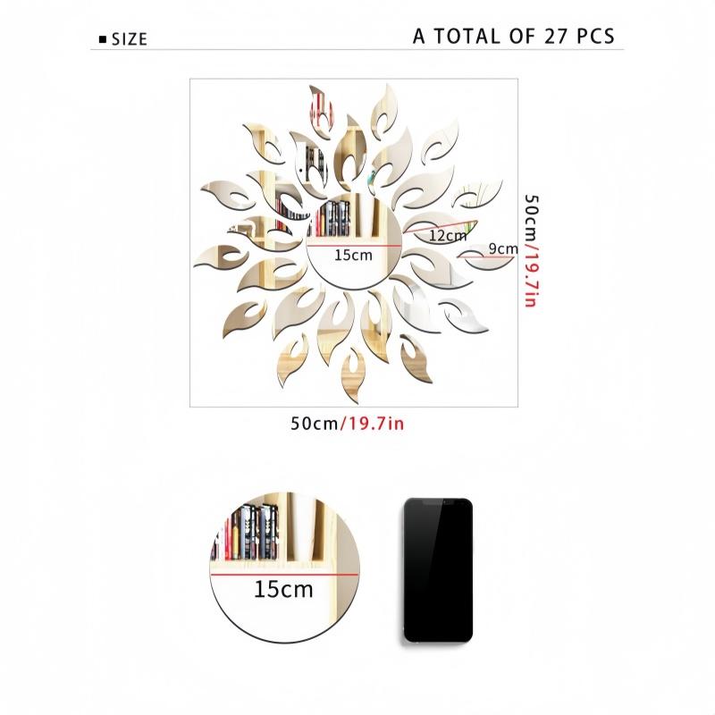 1 Satz Wandaufkleber mit Sonnendesign, Spiegeloberfläche, selbstklebend, dekorativer Spiegel für Heimdekoration