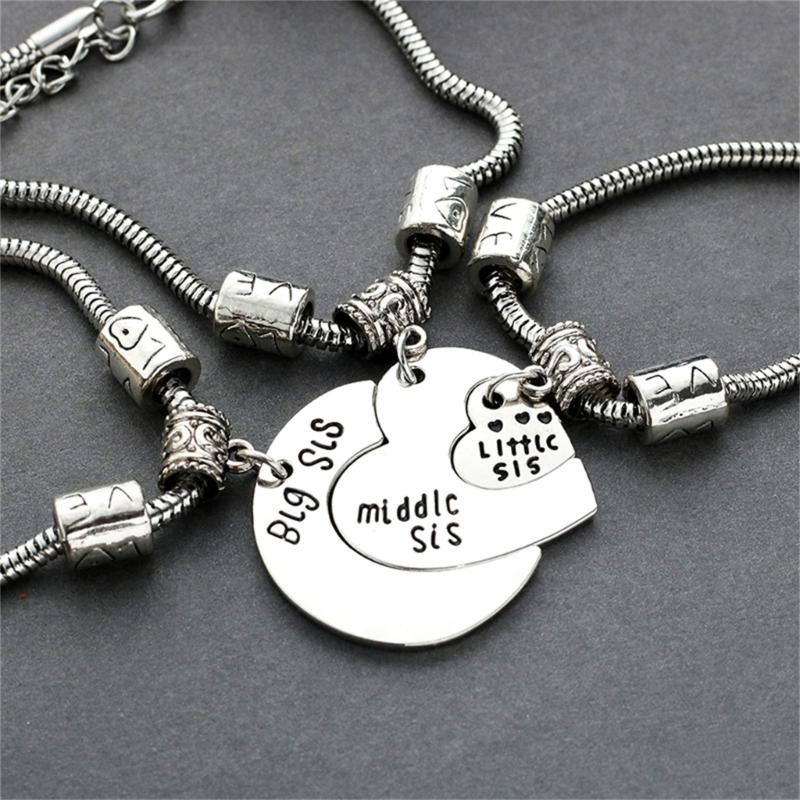 3pcs Zinc Alloy Adjustable Bracelets Gift for Best Friend Sisters Featuring Heart Shape Representing Big Middle Little Sis Love Theme