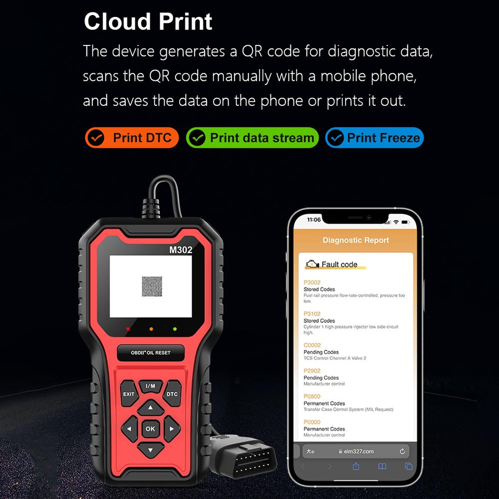 Clear Fault Code Reader M302 Automotive Fault Diagnosis Tool Multi-language Car Accessories Car OBD2 Scanner