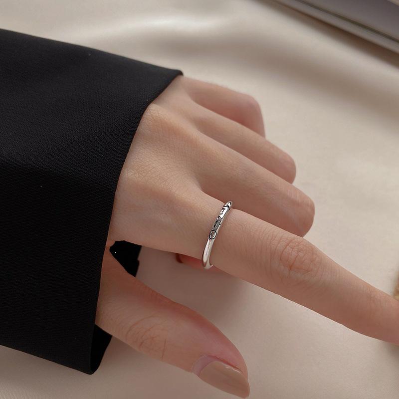 925 Sterling Silver Women's Trendy Letter Open Ring - Niche Design, Fashionable Plain Band for Index Finger, Light Luxury Style
