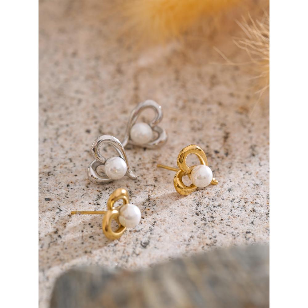 Eetit Korean Style Simulated Pearls Heart Love Daily Stud Earrings for Women Stainless Steel Chic Versatile Jewelry New