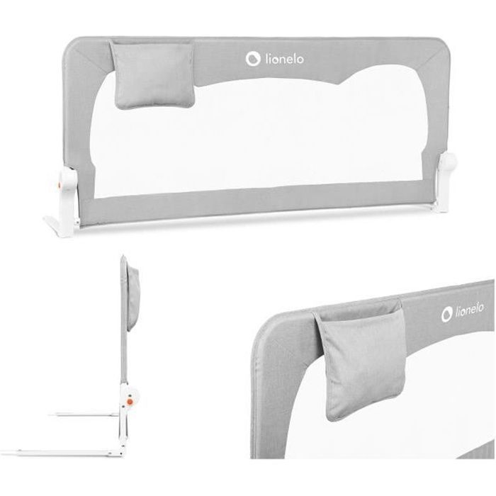 Barrière De Lit Bébé Hanna - LIONELO - Gris - Pliable - Protection Anti-chute - 150x66cm - Gris