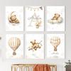 Bear Hot Air Balloon Aircraft Moon Cloud Balloon Nursery Wall Art Canvas Painting Posters & Prints Pictures Baby Kids Room Decor