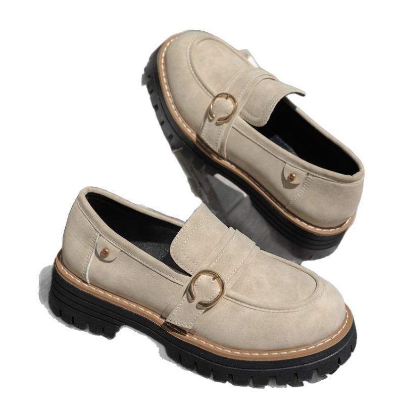 Women Suede Platform Loafers Chunky Heel Retro British Style Casual Shoes