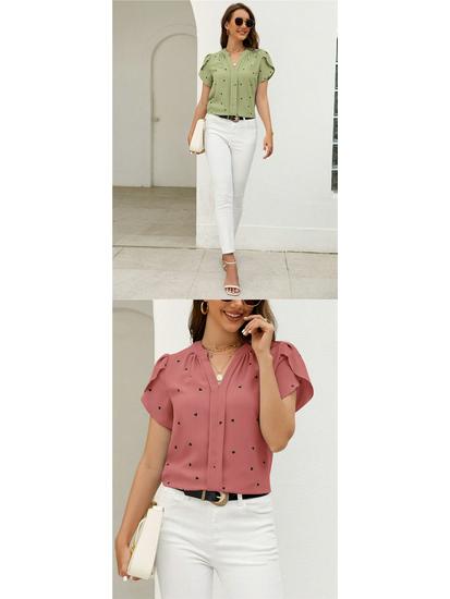 European American Women's V-Neck Heart-Shaped Sleeve Summer Top