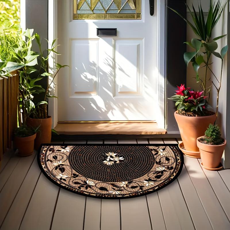 Floral Mosaic Doormat - Vintage Semi-Circular Rubber Backing, Indoor/Outdoor Rug, Durable Comfortable Floor Mat for Home Decor