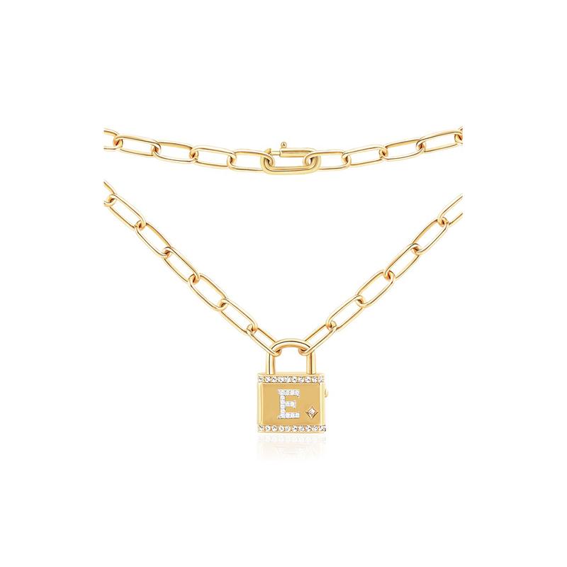 APM Monaco etters A-Z Love Pendant Lock Inlaid with Crystal Diamonds Alloy Necklace Same Style for Men and Women Couples Gold Yellow AC6906OXYA