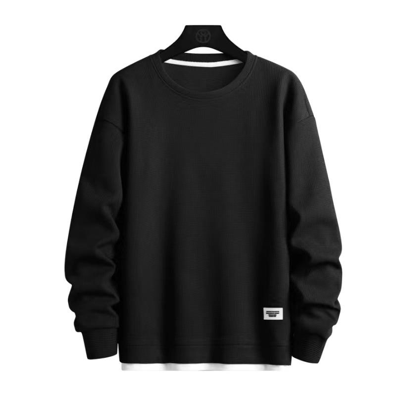 Men Crew Neck Sweatshirt Waffle Knit Casual Pullover Streetwear Top