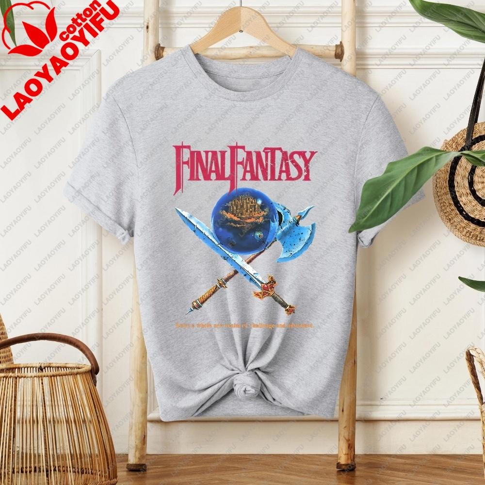 Retro Final Fantasy VII Print Neutral Trend Shortsleeved Unisexs and WoUnisexs Universal Pattern Largesized Cotton Tshirt Top