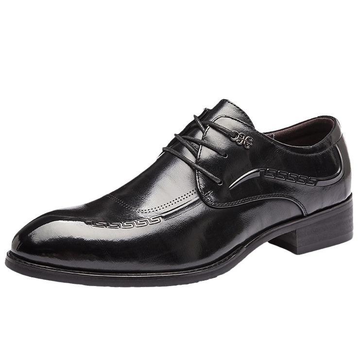 First Layer Cowhide New Black Japanese and Korean Pointed Business Formal Wear Leather Shoes Men's Leather Casual Derby Shoes Lace-up Fashion