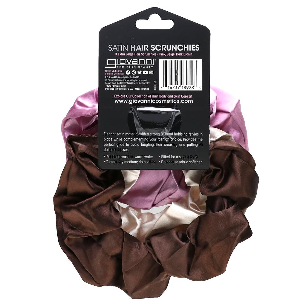 Giovanni Σατέν λαστιχάκι μαλλιών, πολύ μεγάλο, ροζ, μπεζ, σκούρο καφέ, 3 λαστιχάκια