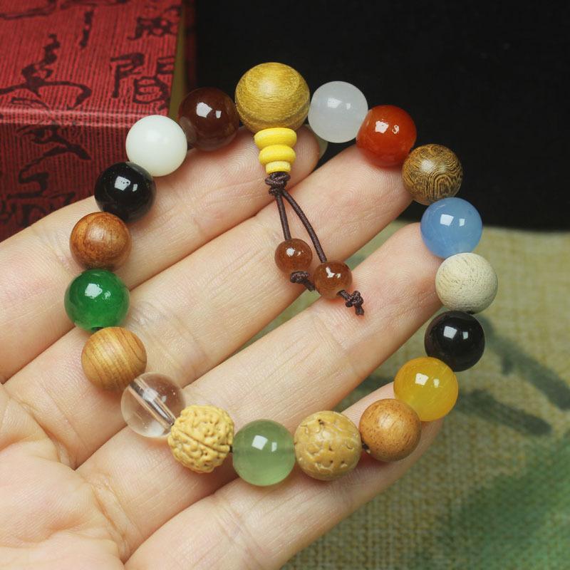 Traditional Chinese 18 Bodhi Seeds Mala Bracelet, Lingyin Style Multi-Treasure Prayer Beads for Couples