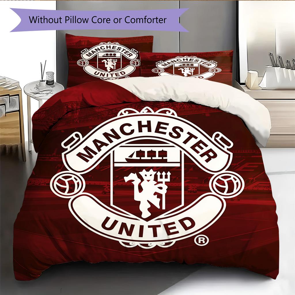 Man Utd Bedding Quilt Set Quilt Cover Pillowcase Home Decoration Birthday Gift (1 * Duvet Cover + 2 * Pillowcase, Without Core)