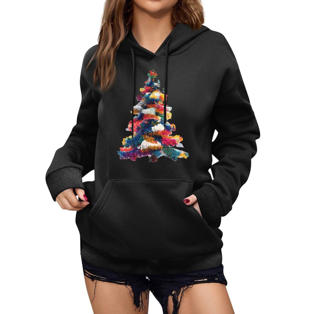 Women's Winter Christmas Printed Pullover Hooded Sweatshirt Fleece Long Sleeve Sweatshirt