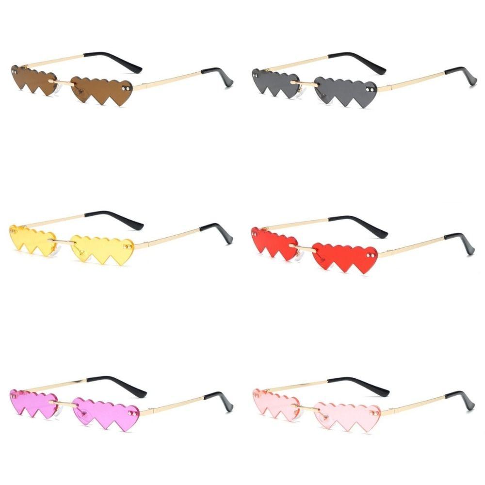 Trendy Love Heart Shaped Rimless Sunglasses UV400 Fancy Accessories Party Shades Eyewear Metal Frame Sun Glasses Women Men
