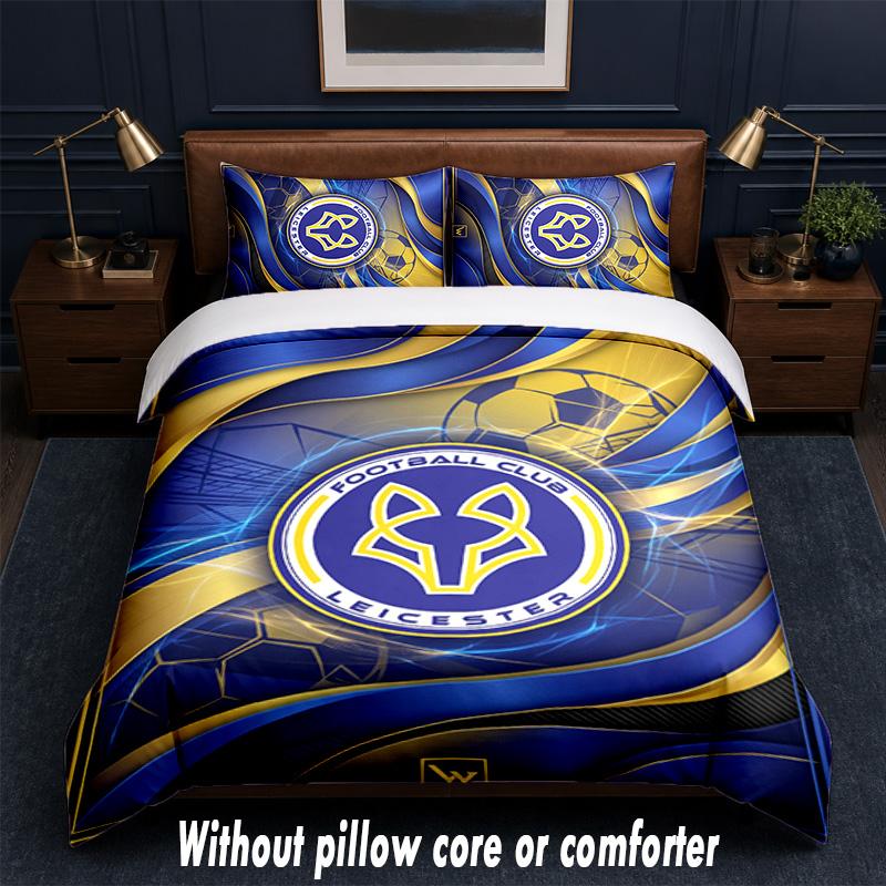 Leicester City Football Design Bed Bedding Set 1 Duvet Cover + 2 Pillowcases Soft Breathable Household Bed Linens
